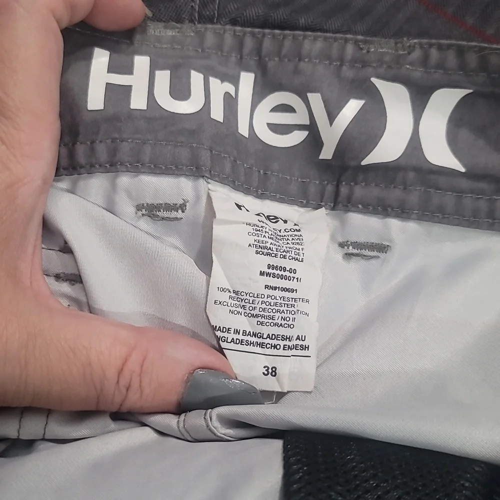 Hurley gray grey striped red hybrid board shorts surf swimming suit xl 38
